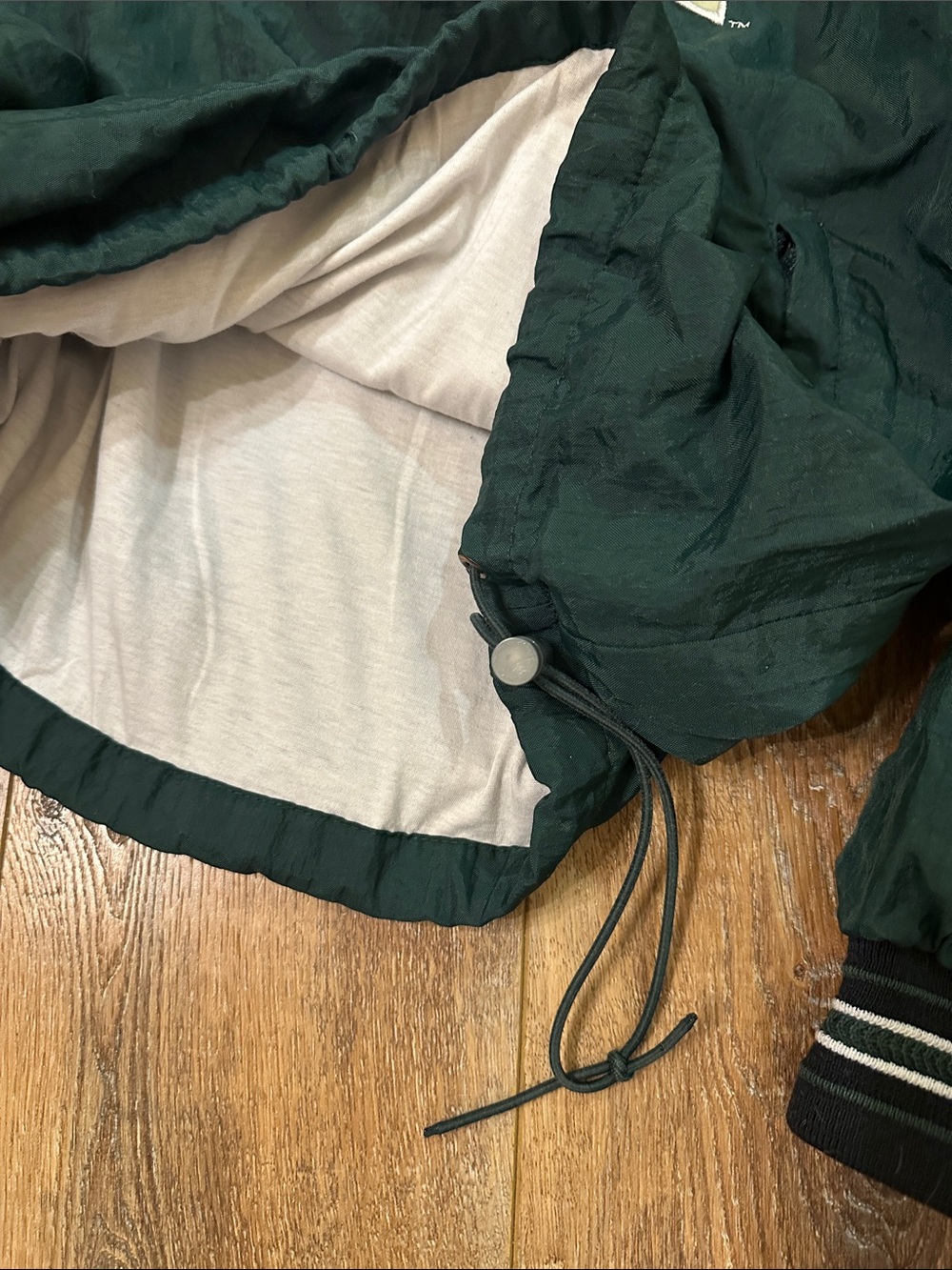 Champion Dark Green V-Neck Pullover Jacket with Striped Trim nylon size L OREGON - Picture 5 of 7